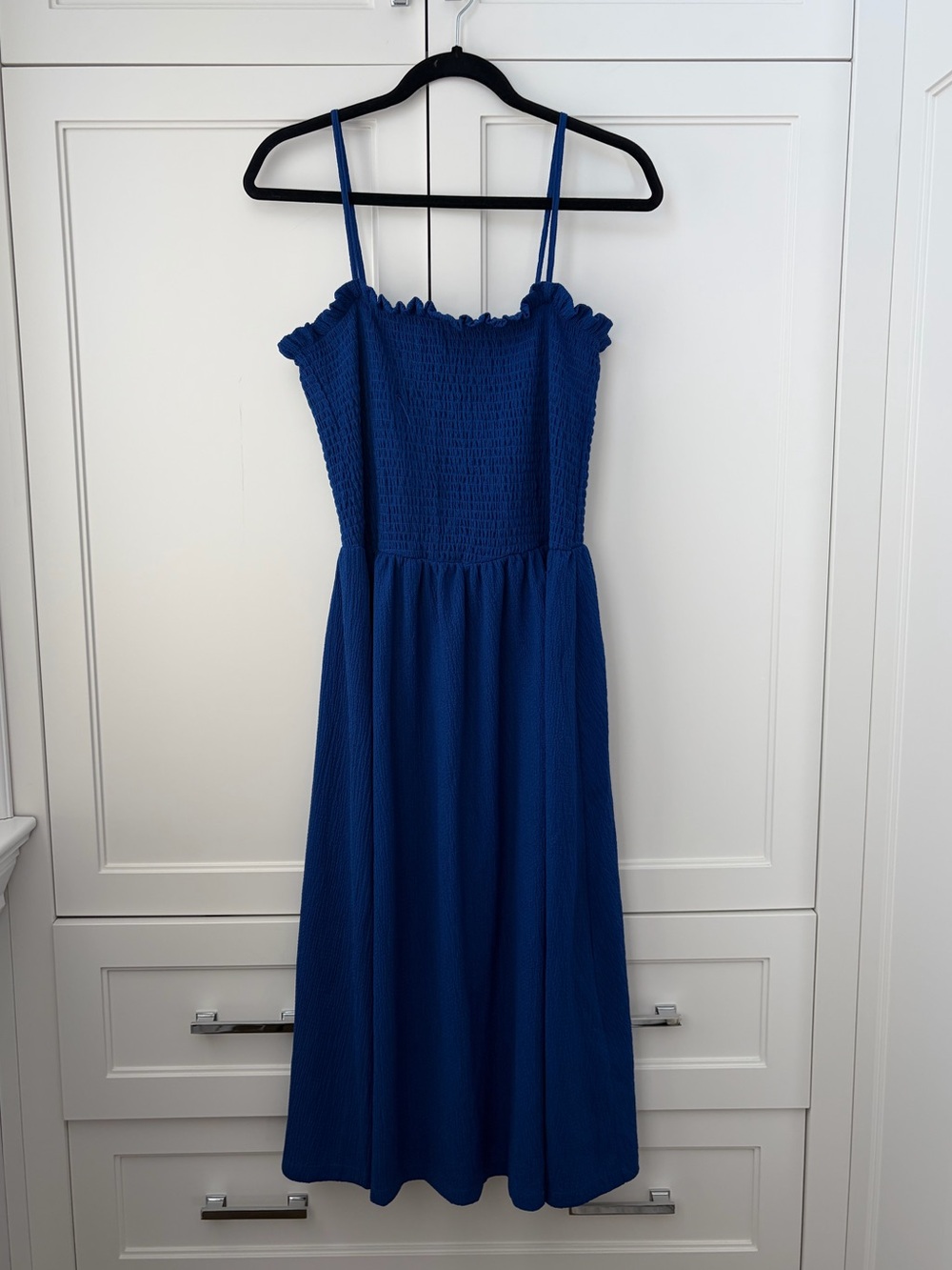 H&M Royal Blue Smocked Midi Dress with Ruffle Edge